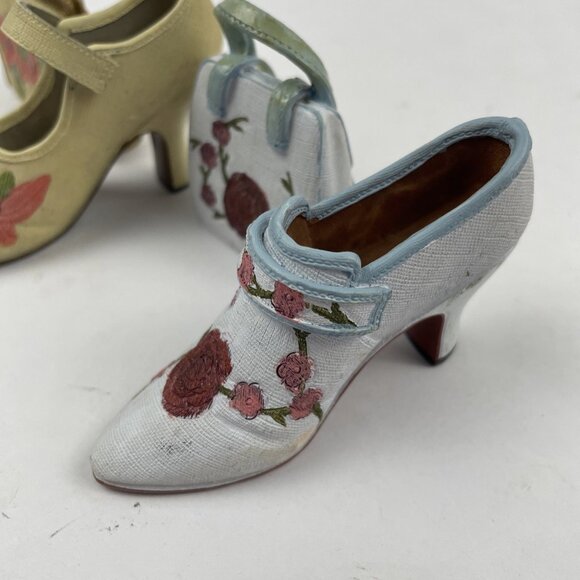Vintage Miniature Ceramic 3” Shoe And Purse High Heels Floral Lot Of 2 - Picture 2 of 4